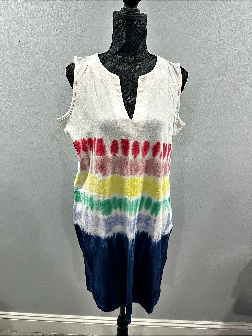 Lands' End Cotton Jersey Sleeveless Swim Cover-up Mini Dress Tie-Dye Mini Dress
